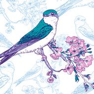 Spring cherry background with birds N2
