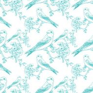 Seamless spring cherry pattern with birds