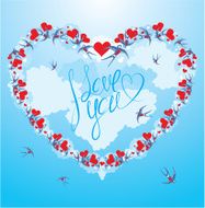 Swallows and hearts - Valentine`s Day or Wedding card design