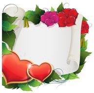 Hearts flowers and parchment