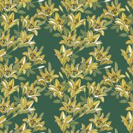 Vector seamless pattern with decorative lily flowers in green colors