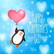Happy Valentines Day card with penguin