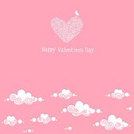 Card Happy Valentine's Day Bird hearts clouds