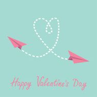 Two flying paper planes Heart in the sky Valentines Day N2