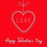 Hanging red heart with bow Happy Valentines Day card