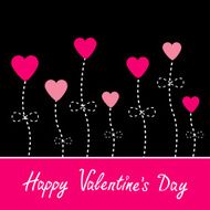 Vector love card Heart flowers Black and pink Happy Valentine