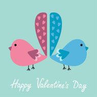 Two birds with heart tails Happy Valentines Day card
