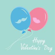 Blue and pink balloons with mustache lips Valentines day