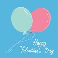 Blue and pink balloons Happy Valentines Day card