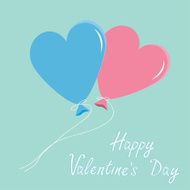 Blue and pink balloons in shape of heart Valentines Day