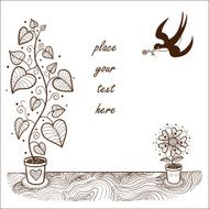 Romantic card concept Cute flowers and swallow