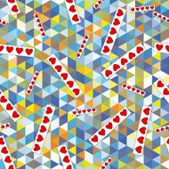 texture with triangles and hearts Blue background