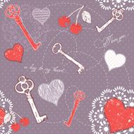 Valentine romantic love seamless pattern with key to heart