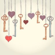 Valentine invitation card with keys and hearts