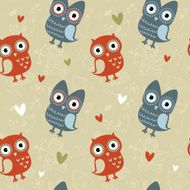 Valentine seamless texture with owls and hearts