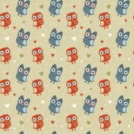 Valentine seamless texture with owls and hearts N2