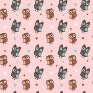 Valentine seamless texture with owls and hearts N3