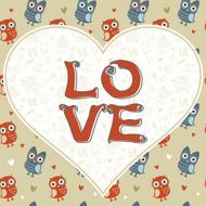 Valentine love card with owls and hearts N2