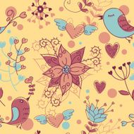 Love seamless texture with flowers and birds N2
