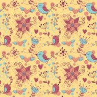 Love seamless texture with flowers and birds N3