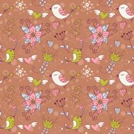 Love seamless texture with flowers and birds N7