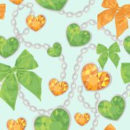Shiny heart pendants hanging seamless pattern