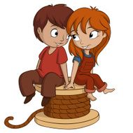 Boy and girl are sitting on white background N2