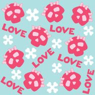Cute skull with bow Love pattern