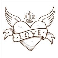 Heart with banner and crown