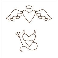 Angel and demon hearts isolated on white