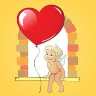 Cupid with red heart shaped ballon