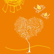 cartoon birds above romantic flowers holding heart Valentine&#039;s