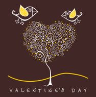 cartoon birds above romantic flowers holding heart Valentine&#039;s N2