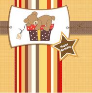 birthday greeting card with teddy bear and big gift box