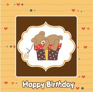 birthday greeting card with teddy bear and big gift box N2