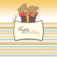 birthday greeting card with teddy bear and big gift box N3