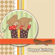 birthday greeting card with teddy bear and big gift box N5