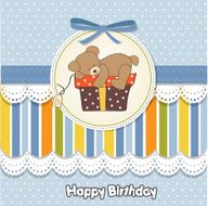 birthday greeting card with teddy bear and big gift box N6