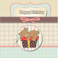 birthday greeting card with teddy bear and big gift box N10