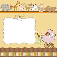 new baby girl announcement card with pram N2