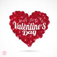 Happy valentine&#039;s day on rose petals heart shape vector illustration