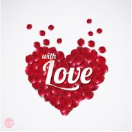 With love against rose petals with heart shape vector illustration