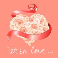 card with heart of roses and ribbon