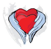 Two hearts in the wings embracing