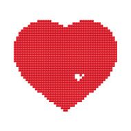 red heart made of pixels with a few missing