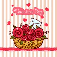 Basket with red roses flowers Valentines day