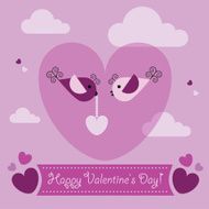 Two cute little pink love birds Happy Valentine&#039;s Day!