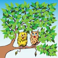 Two strange enamored beings sit on a tree