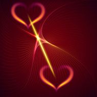 Vector abstract flame hearts and beams dark red background
