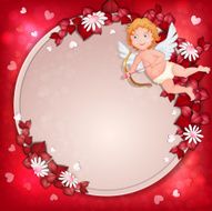 Valentine&#039;s day card with flowers hearts and cupid N2